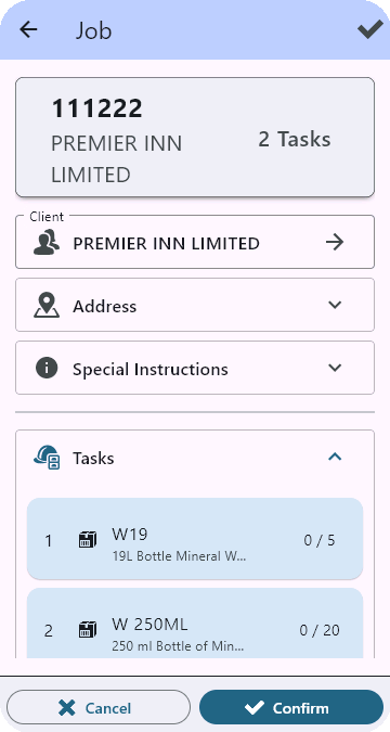 ProWat mobile app job detail with tasks